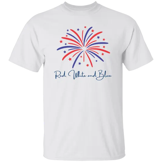 4th of July | T-Shirt | Fireworks | White, Grey
