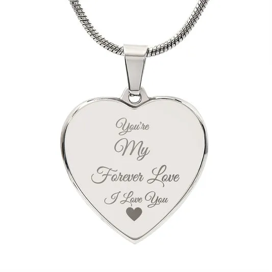 Forever Love | Engraved Heart Necklace | Personalize Your Message on the Back