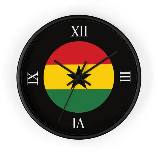 Wall Clock | Ghana Flag | Black Background