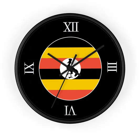 Wall Clock | Uganda Flag | Black Background