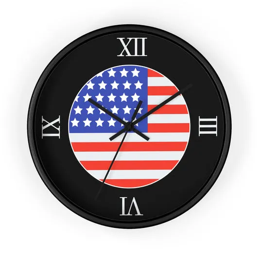 Wall Clock | USA Flag | Black Background