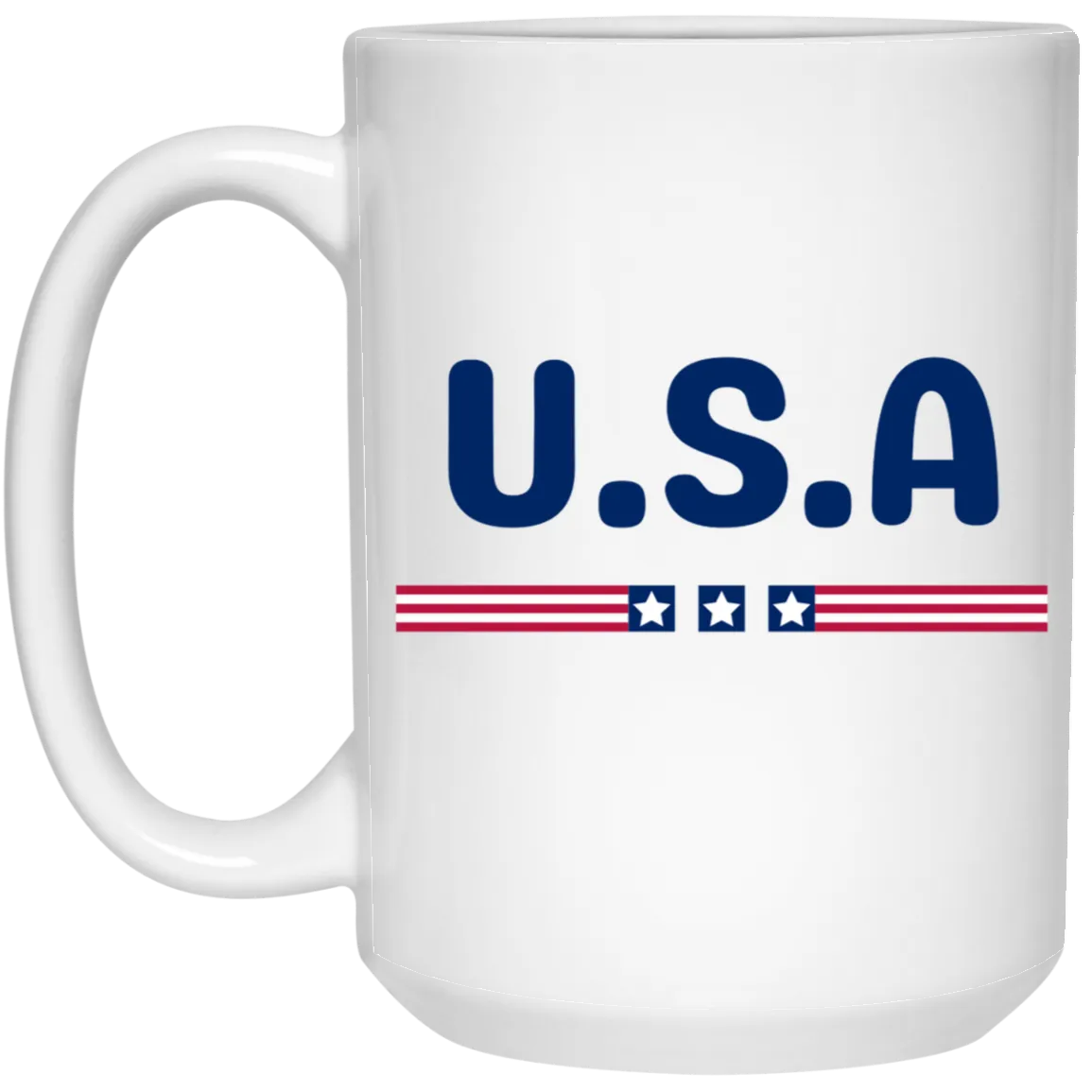 White USA mug with blue and red graphic